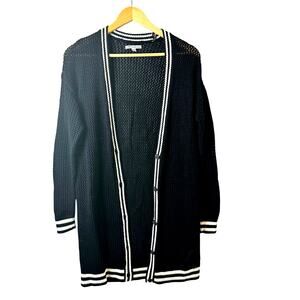 American Eagle Cardigan Sweater Womens Black Varsity Fishnet Long New Cotton